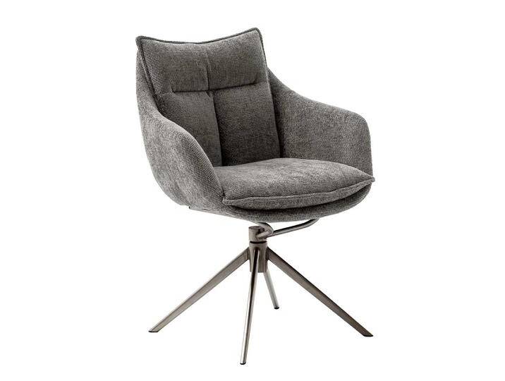 Esszimmerstuhl, Grau & Schwarz, 65x65x85 cm, Webstoff & Edelstahl, Drehbar & Mit Armlehnen, Modern von Pharao24.de