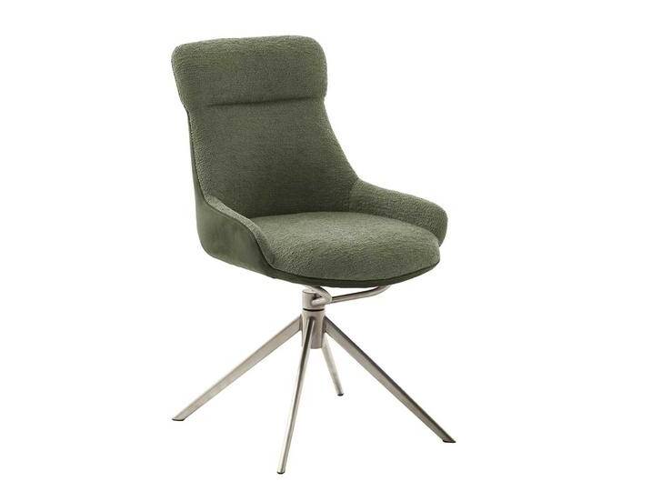 Esszimmerstuhl, Oliv Grün, 55x62x90 cm, Boucle & Edelstahl, Drehbar, Modern von Pharao24.de