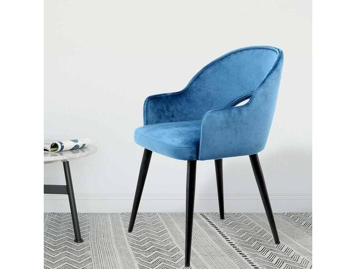 Esszimmerstuhl in Blau Samt Metallgestell in Schwarz (2er Set) von Pharao24.de