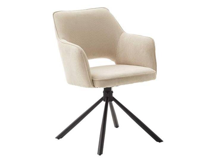 Esszimmerstuhl, Cremeweiß, 61x61x85 cm, Cord & Metall, Drehbar, Retro von Pharao24.de