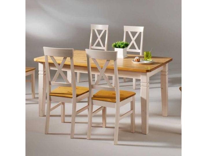 Esszimmertisch in Kieferfarben Weiß Landhausstil von Pharao24.de