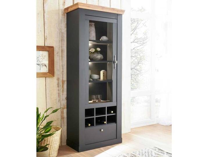 Esszimmervitrinenschrank Landhaus mit Flaschenfächern 201 cm hoch von Pharao24.de