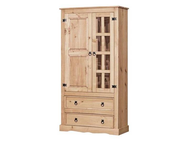 Esszimmervitrinenschrank aus Kiefer Massivholz Honigfarben von Pharao24.de