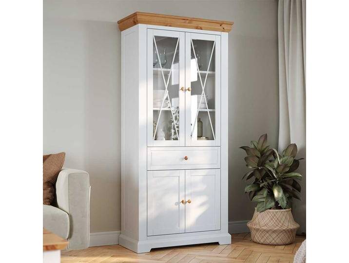 Esszimmervitrinenschrank massiv Kiefer im Landhausstil 95 cm breit von Pharao24.de