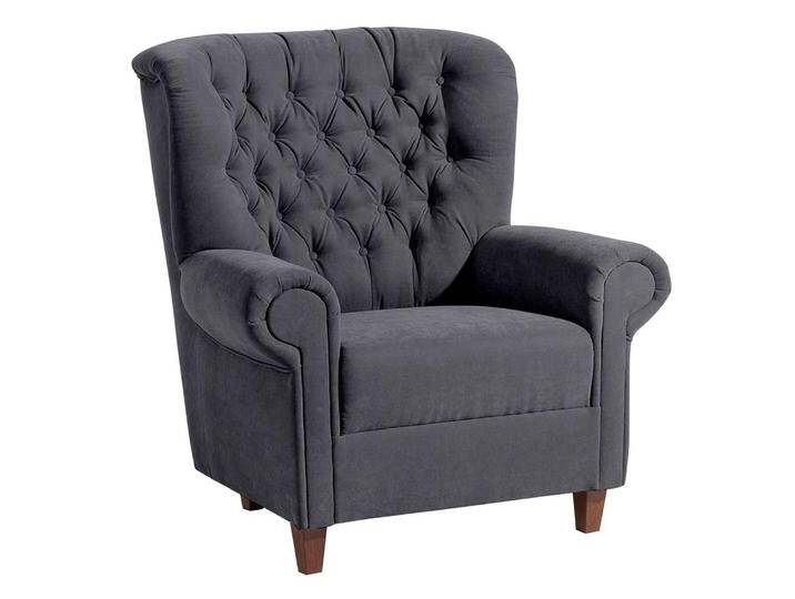 Federkern Sessel im Chesterfield Look Anthrazit und Nussbaumfarben von Pharao24.de