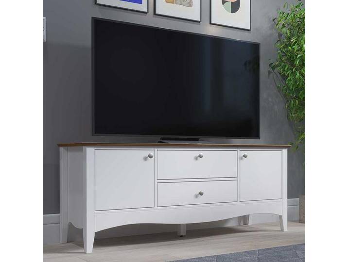 Fernsehboard Landhaus in Kiefer dunkel und Weiß 140 cm breit von Pharao24.de