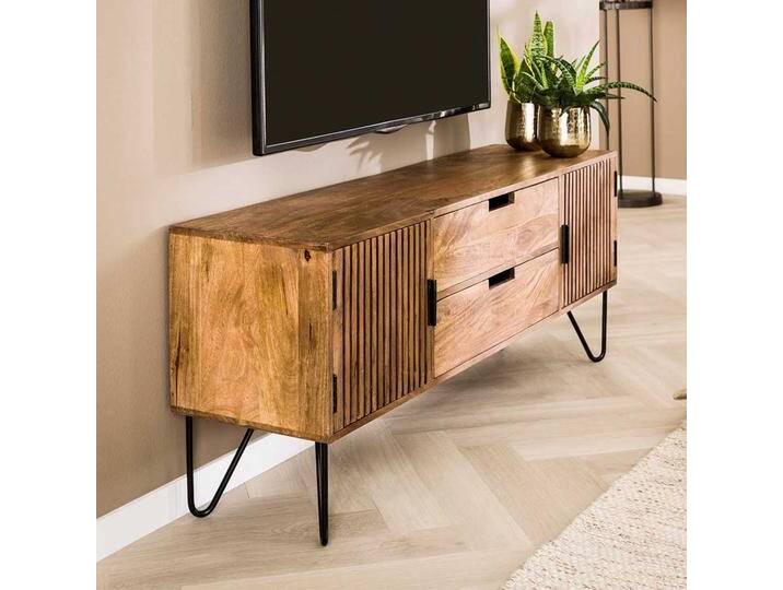 Fernsehlowboard aus Mangobaum Massivholz Metall von Pharao24.de