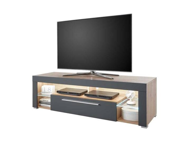Fernsehmöbel in Grau und Asteiche Optik LED Beleuchtung von Pharao24.de