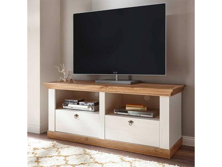 Fernsehmöbel in Weiß und Wildeiche Dekor Landhausstil von Pharao24.de