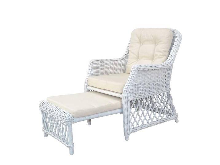 Fernsehsessel in Weiß Rattan integriertem Fußteil Fernsehsessel in Weiß Rattan integriertem Fußteil von Pharao24.de