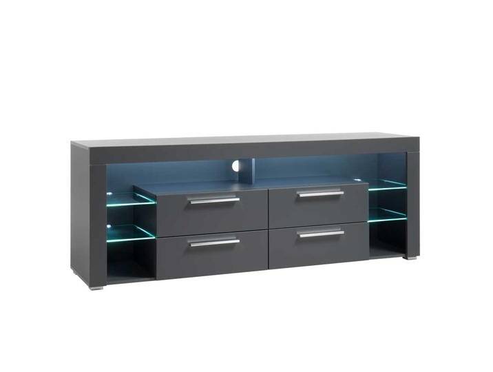 Fernsehunterschrank in Grau LED Beleuchtung und Schubladen von Pharao24.de