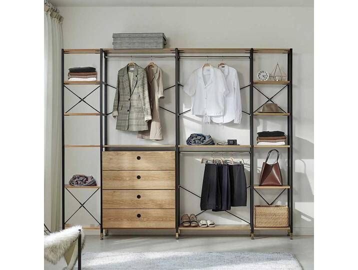 Garderoben Regalwand mit vier Schubladen Industrie und Loft Stil von Pharao24.de