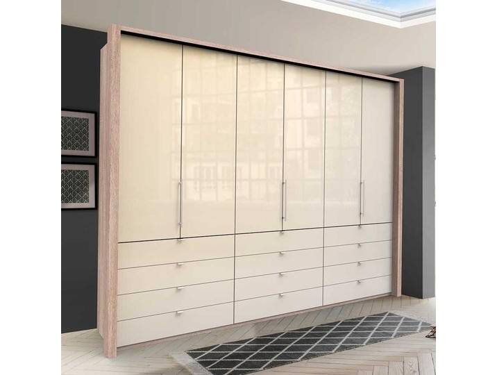 Gleittüren Schlafzimmerschrank mit vielen Schubladen glasbeschichtet von Pharao24.de