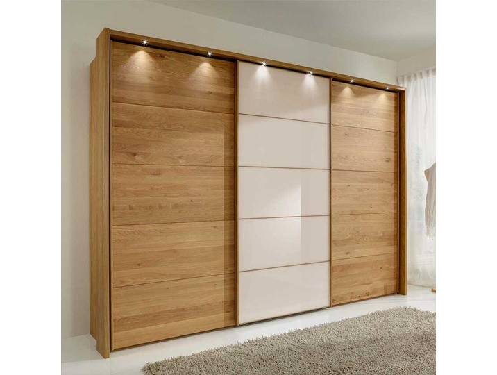 Gleittürenschrank in Beige Glas Eiche Bianco von Pharao24.de
