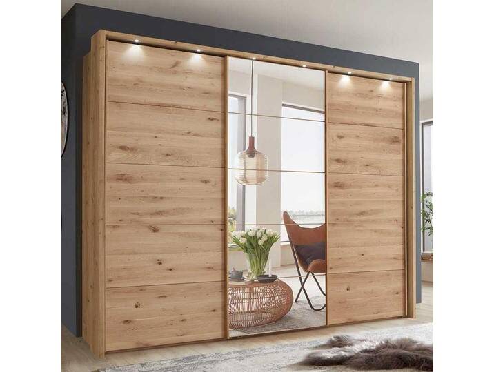 Gleittürenschrank in Eiche Bianco Spiegel von Pharao24.de