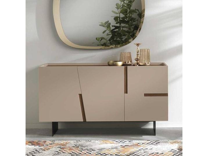 Große Design Kommode in Taupe und Teakfarben Wangengestell aus Metall von Pharao24.de