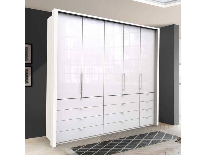 Großer Schlafzimmerschrank in Weiß Glas beschichtet Falttüren von Pharao24.de