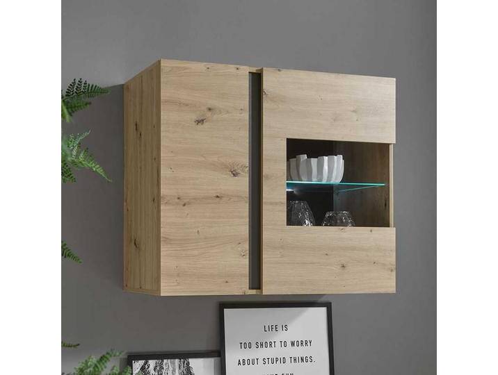 Hängevitrine in Wildeiche Optik und Dunkelgrau 2 türig mit Dämpfung von Pharao24.de