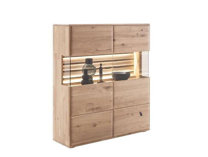 Highboard Esszimmer Vitrine aus Asteiche Massivholz mit Metallgriffen von Pharao24.de