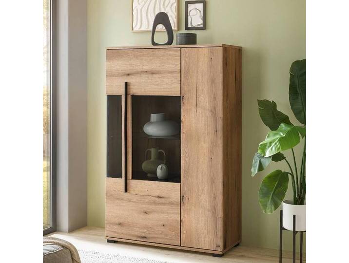 Highboard Esszimmerschrank in Eichefarben mit Glastür von Pharao24.de