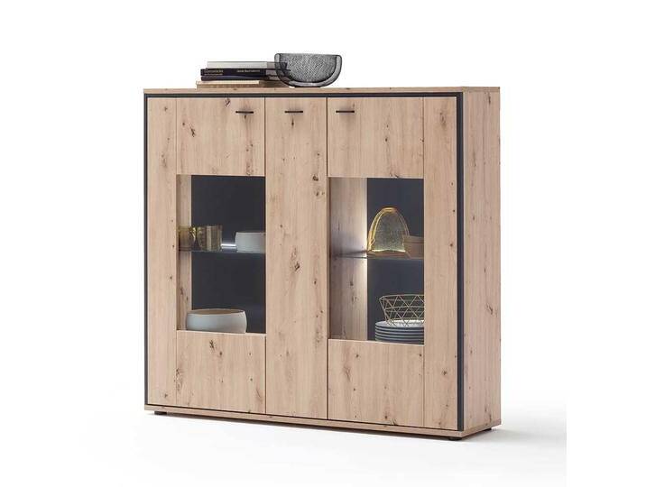 Highboard Vitrine in Eichefarben und Anthrazit modern von Pharao24.de