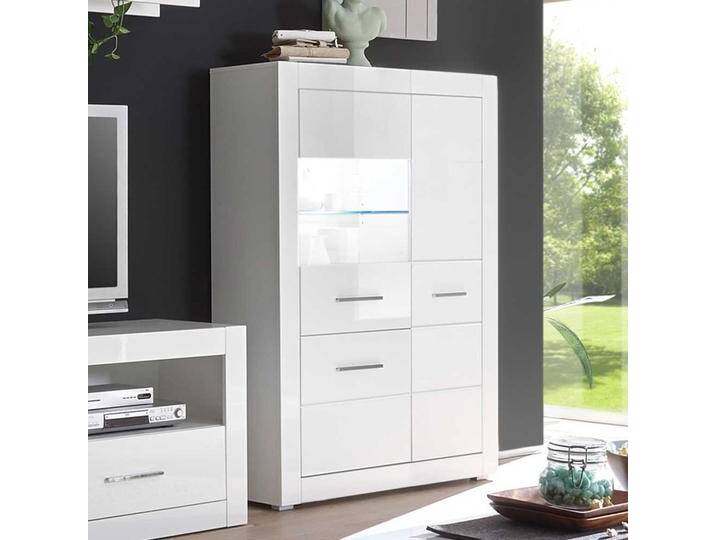 Highboard Vitrine in Weiß Hochglanz 100 cm breit von Pharao24.de