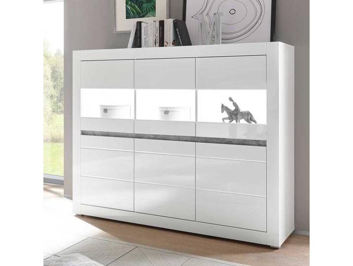 Highboard Vitrine in Weiß Hochglanz LED Beleuchtung von Pharao24.de