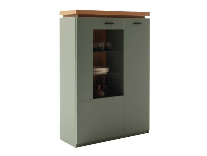 Highboard Vitrine mit LED Beleuchtung in Graugrün Highboard Vitrine mit LED Beleuchtung in Graugrün von Pharao24.de