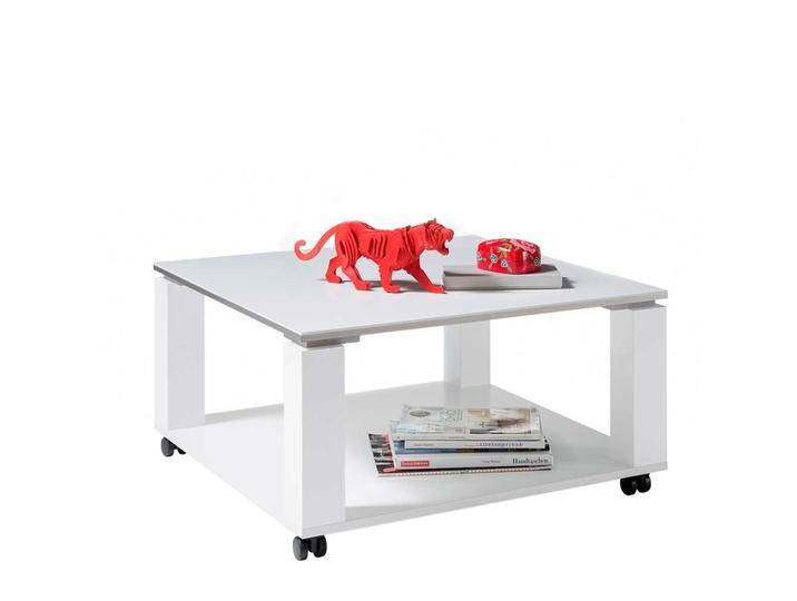 Hochglanz Couchtisch 76x76 cm in Weiß Rollen von Pharao24.de