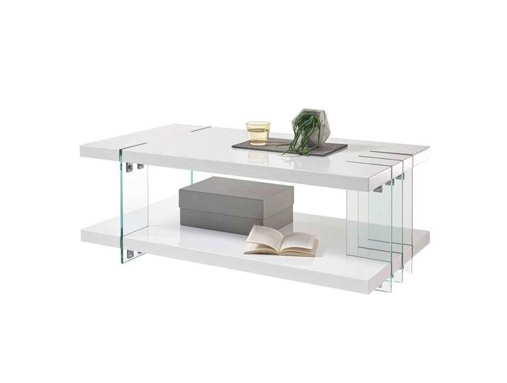 Hochglanz Designtisch in Weiß und Transparent MDF und Glas von Pharao24.de