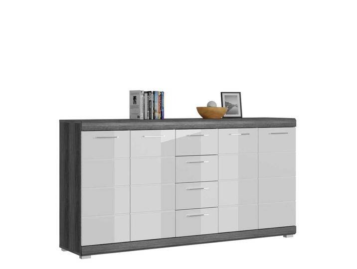 Hochglanzsideboard in Grau und Weiß vier Schubladen und Türen von Pharao24.de