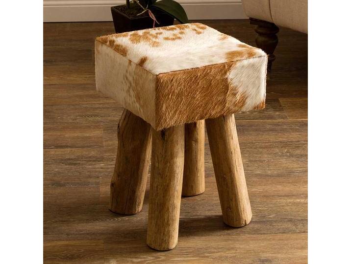 Hocker mit Fell im Landhausstil Vierfußgestell aus Holz von Pharao24.de