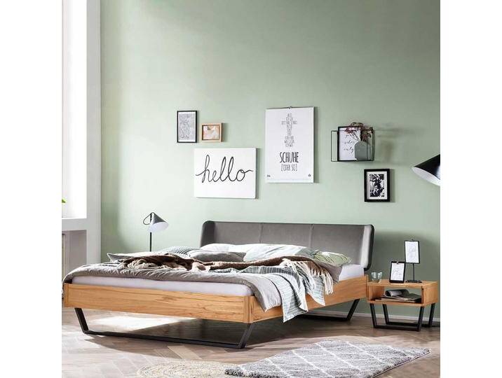 Holz Bett 140x200 mit Bügeln aus Wildbuche Massivholz Stahl von Pharao24.de