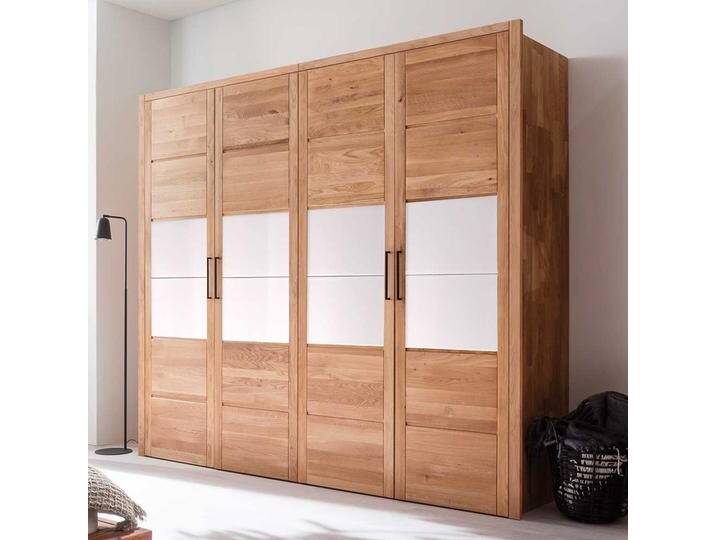 Holzkleiderschrank massiv aus Wildeiche und Glas 4 Drehtüren von Pharao24.de