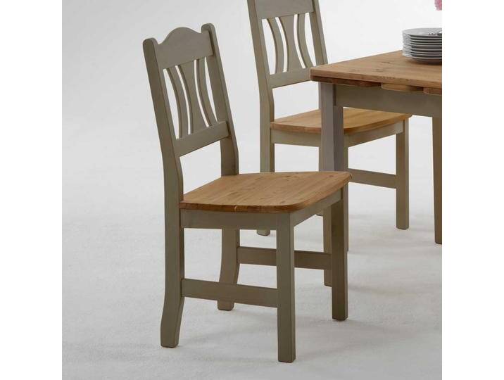 Holzstuhl in Grau Kiefer massiv Landhaus (2er Set) von Pharao24.de