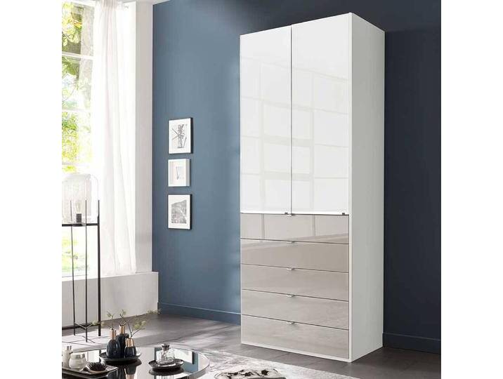 Jugend Kleiderschrank Schlafzimmerschrank in Hellgrau und Weiß von Pharao24.de
