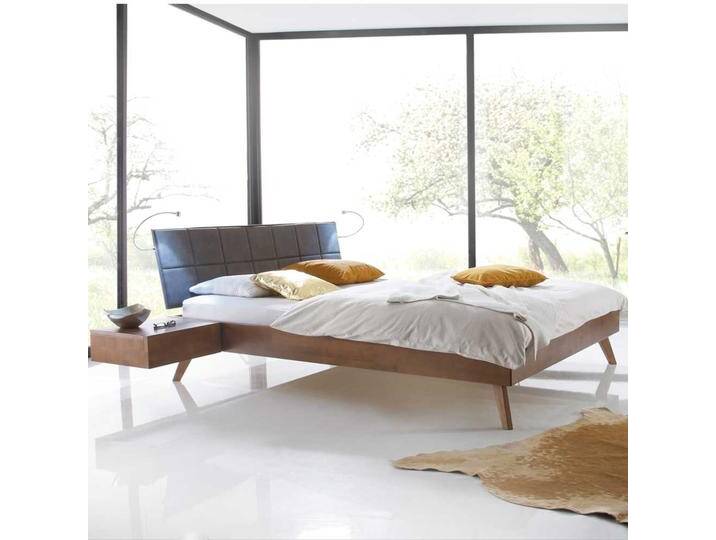 Jugendbett aus Buche Massivholz Walnussfarben Polsterkopfteil von Pharao24.de