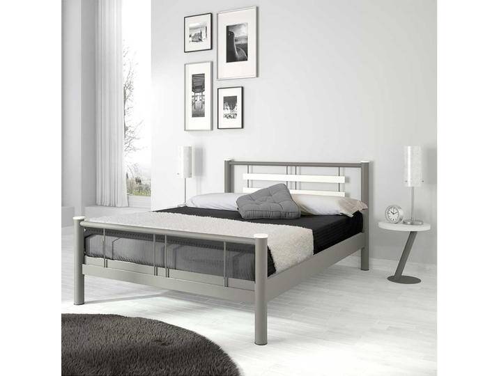 Jugendbett in Weiß Grau Metall von Pharao24.de