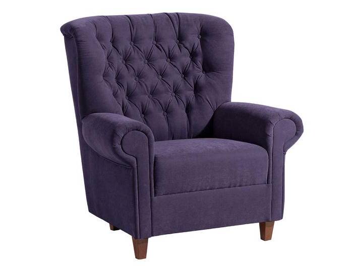Kaminsessel Chesterfield in Violett Velours Nussbaumfarben von Pharao24.de