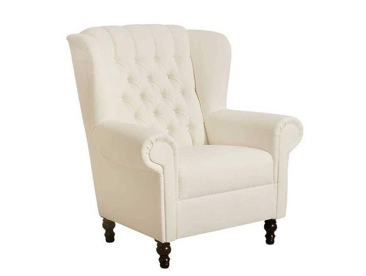 Kaminsessel in Cremeweiß Flachgewebe Chesterfield Look von Pharao24.de