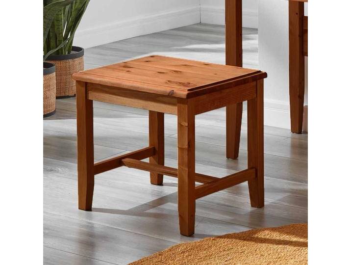 Kiefer massiv Beistellhocker in Bernsteinfarben 41 cm Sitzhöhe von Pharao24.de