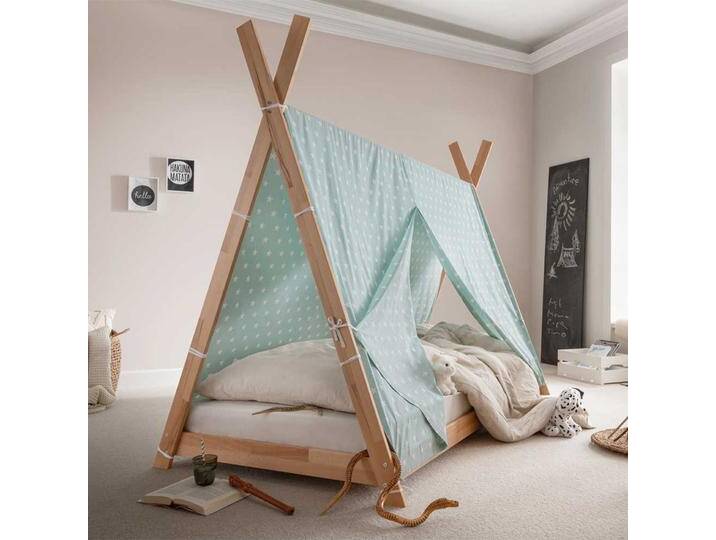 Kinderbett Zelt aus Buche Massivholz optional mit Stoffhimmel in Mint von Pharao24.de