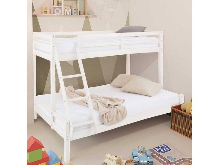 Kinderdoppelhochbett in Weiß Kiefer Massivholz von Pharao24.de