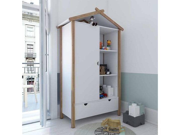 Kinderzimmer Kleiderschrank in Weiß und Piniefarben einer Schublade Kinderzimmer Kleiderschrank in Weiß und Piniefarben einer Schublade von Pharao24.de