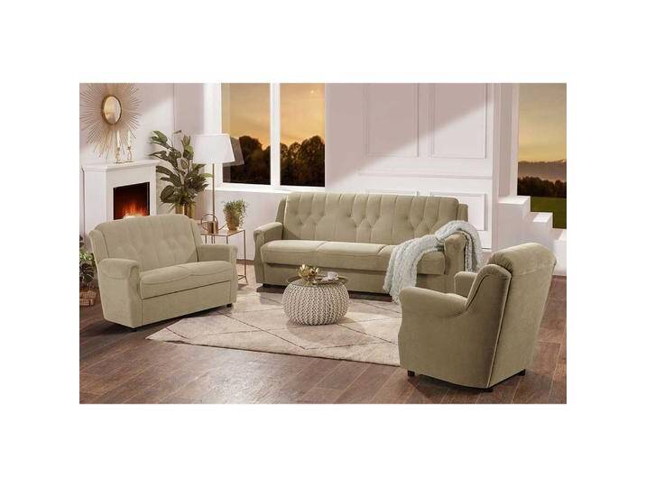 Klassische Polstergarnitur in Beige aus Flockstoff Made in Germany (dreiteilig) von Pharao24.de