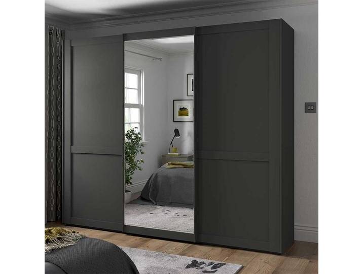 Kleiderschrank Schiebetüren modern im Landhausstil Dunkelgrau von Pharao24.de