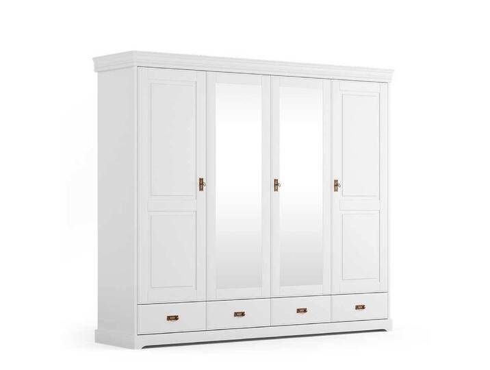 Kleiderschrank Schlafzimmerschrank mit Spiegel Türen und Metallgriffen von Pharao24.de