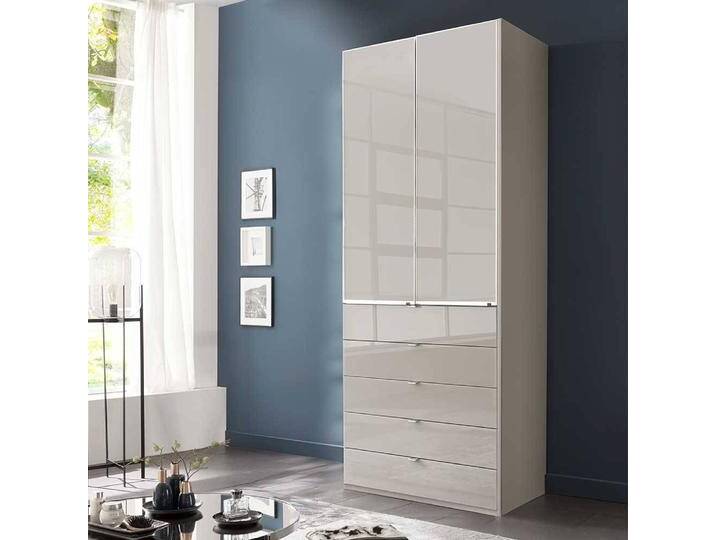 Kleiderschrank Schlafzimmerschrank mit fünf Schubladen in Hellgrau von Pharao24.de