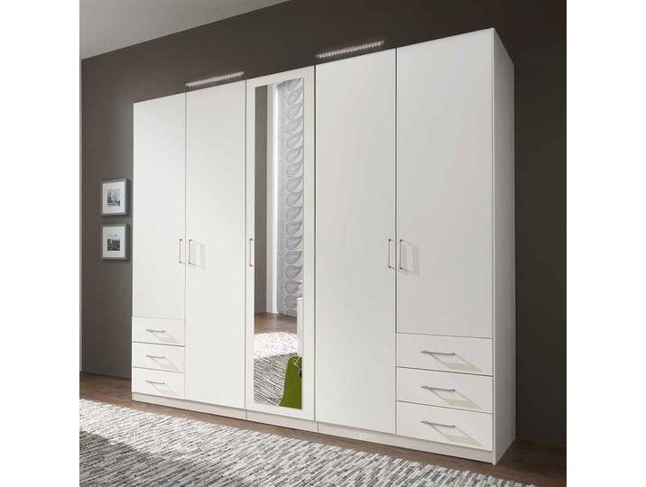 Kleiderschrank weiß Spiegel mit sechs Schubladen 225 cm breit von Pharao24.de
