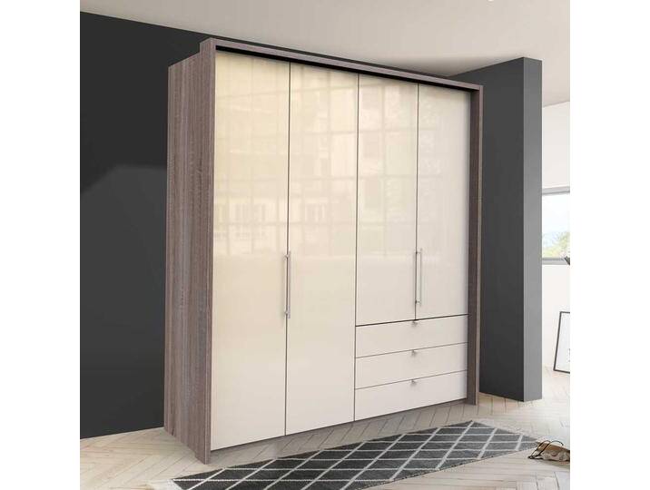 Kombi Kleiderschrank in Creme Eiche Trüffelfarben Front glasbeschichtet von Pharao24.de